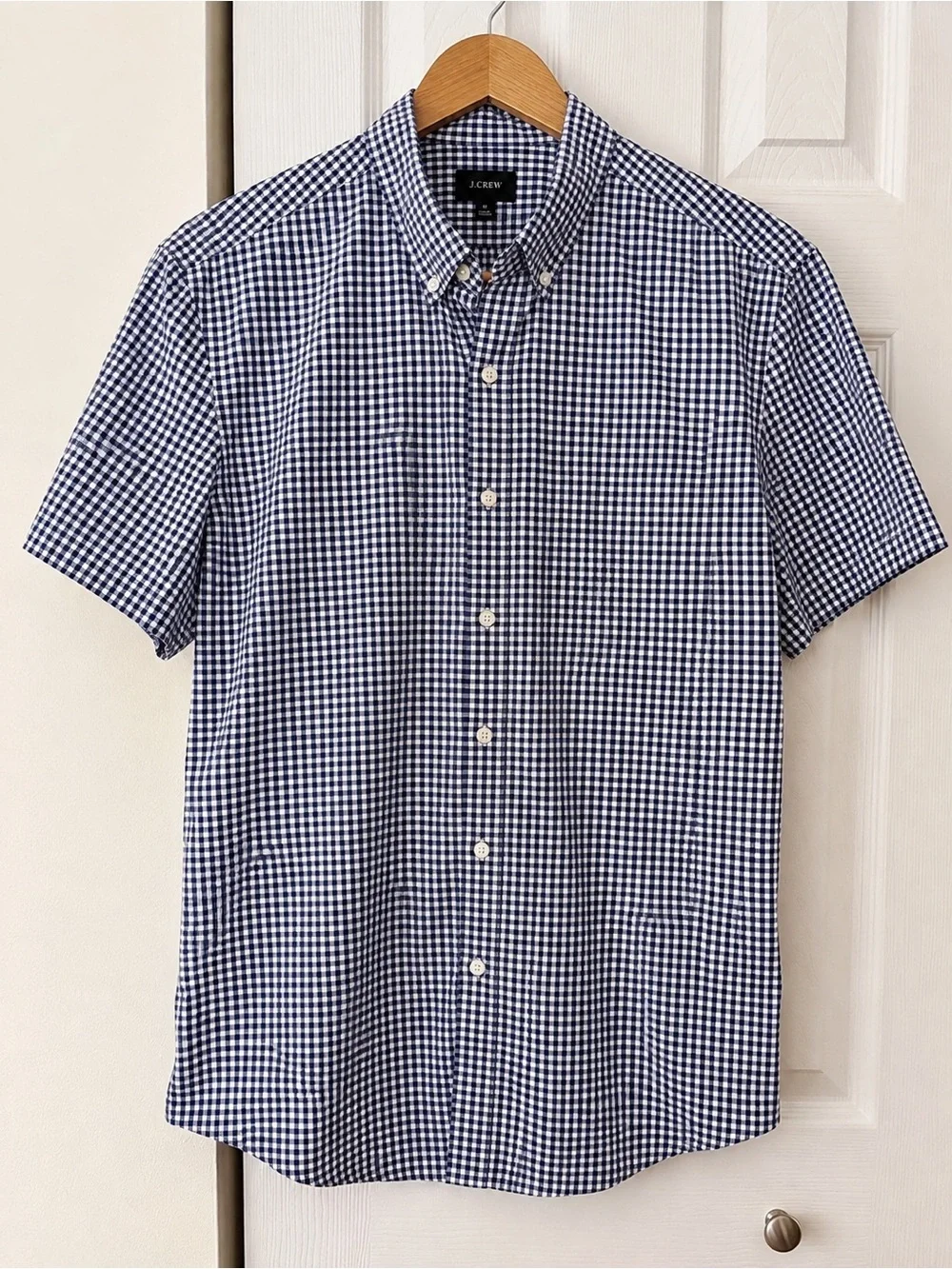 J. Crew Navy and White Gingham Short-Sleeve Button-Down Shirt